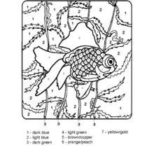Goldfish swimming among seaweed coloring page
