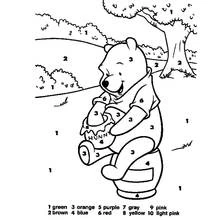 Winnie the Pooh hugging his honey pot coloring page
