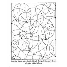 Hidden balloons color by number coloring page