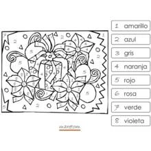 Gift box with flowers by number coloring page