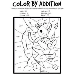 Triceratops color by addition coloring page