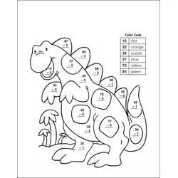 Smiling dinosaur with subtraction color code coloring page