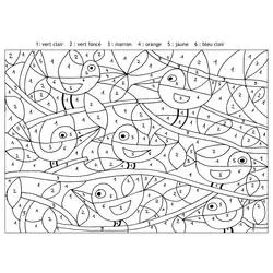 Birds perched among leafy branches coloring page