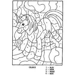 Unicorn color by number in the clouds coloring page
