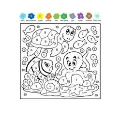 Sea creatures color by number coloring page