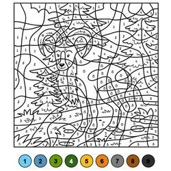 Goat with curled horns among pine trees coloring page