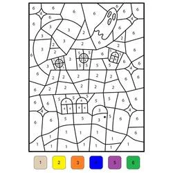 Haunted house with a ghost by number coloring page