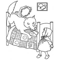 Wolf on patchwork quilt in bedroom coloring page