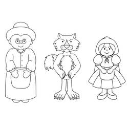 Little Red Riding Hood, the wolf and grandmother coloring page