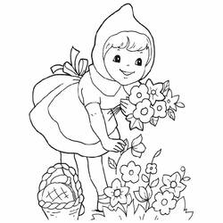 Little Red Riding Hood picking flowers coloring page