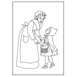 Little Red Riding Hood giving her basket to her grandmother coloring page