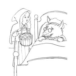 Red Riding Hood spots wolf in glasses coloring page