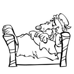 Little Red Riding Hood's wolf disguised as grandmother in bed coloring page