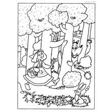 Red Riding Hood with squirrel and rabbit coloring page