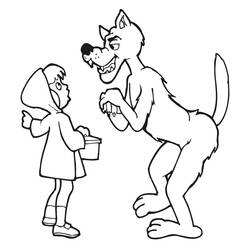 Little Red Riding Hood meeting the wolf coloring page