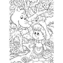 Little Red Riding Hood meets the wolf in the forest coloring page