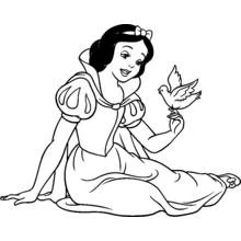 Snow White sitting with a little bird coloring page