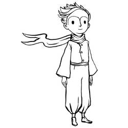 The Little Prince standing with scarf flowing coloring page