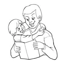 Dad reading a book with his son coloring page