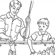 Dad fishing with his son coloring page