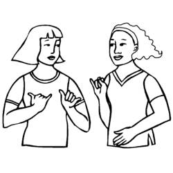 Two girls communicating in sign language coloring page
