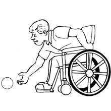 Disabled person playing bowling from a wheelchair coloring page
