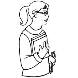 Woman with glasses holding a book coloring page