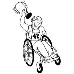 Disabled athlete raising a trophy coloring page