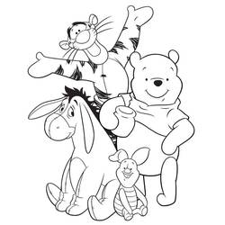 Winnie the Pooh with Tigger, Eeyore and Piglet coloring page