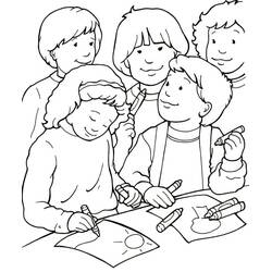 Friends drawing together at school coloring page