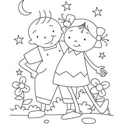 Two friends walking together under the stars coloring page