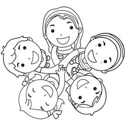 Five children joining hands in a circle coloring page
