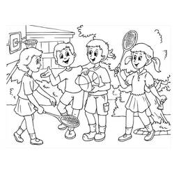 Friends playing sports together coloring page