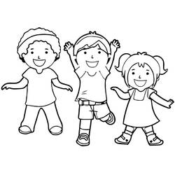 Three children playing together coloring page