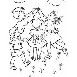 Children playing ring-around-the-rosie coloring page