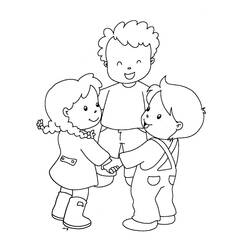 Three friends holding hands coloring page