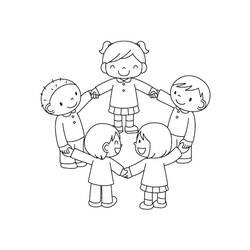 Children holding hands in a circle coloring page
