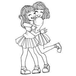 Two girls hugging happily coloring page