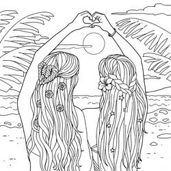Two friends forming a heart at the beach coloring page