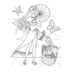 Hawaiian girl with parasol and parrot coloring page