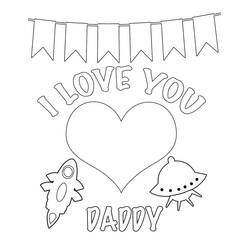 I love you daddy with rocket and UFO coloring page