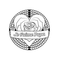 Heart and rose with I Love You Dad banner coloring page