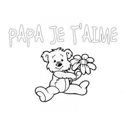 Teddy bear holding a flower with a loving message coloring page