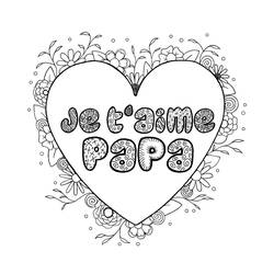 Heart with I Love You Dad lettering and flowers coloring page