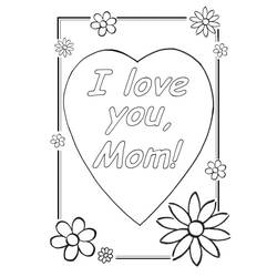 I Love You Mom heart with flowers coloring page