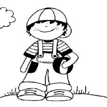 Little boy in overalls and cap coloring page