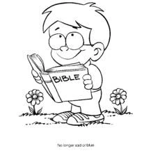 Little boy reading the Bible coloring page