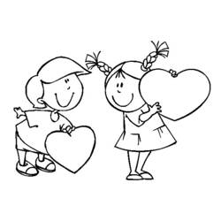 Little boy and girl holding hearts coloring page