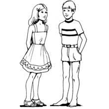 Little boy and girl standing together coloring page
