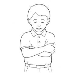 Little boy praying with folded arms coloring page